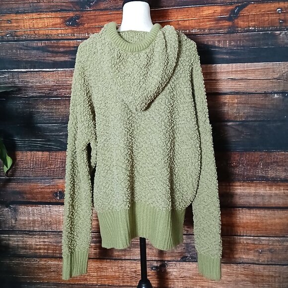 POL Sweater L Hooded Oversized Olive Green Popcorn Knit - Picture 5 of 10
